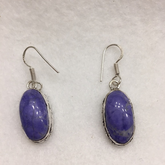 Howlite Silver Overlay Earrings 1.6” - Picture 2 of 5